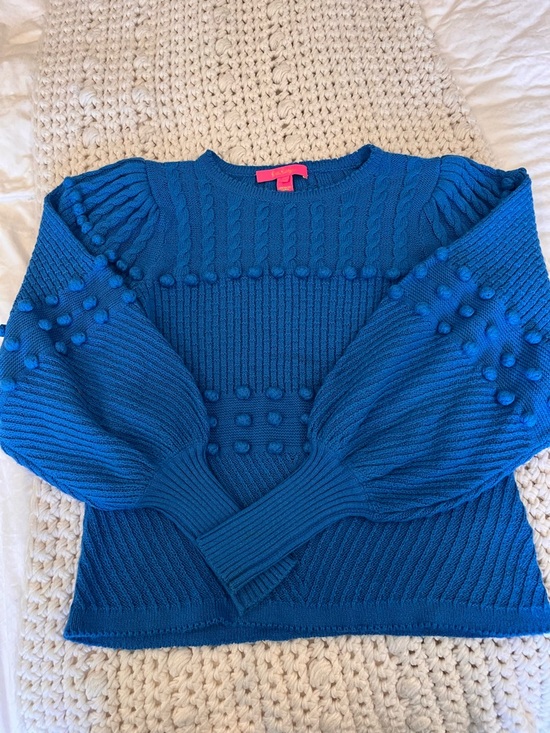 Lilly Pulitzer Sweaters - Lilly Pulitzer Blue Pom-Pom Cable Knit Sweater